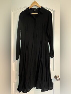 Elemente Clemente Black Solid Shirt Dress Collared Button Long Sleeve Midi S
